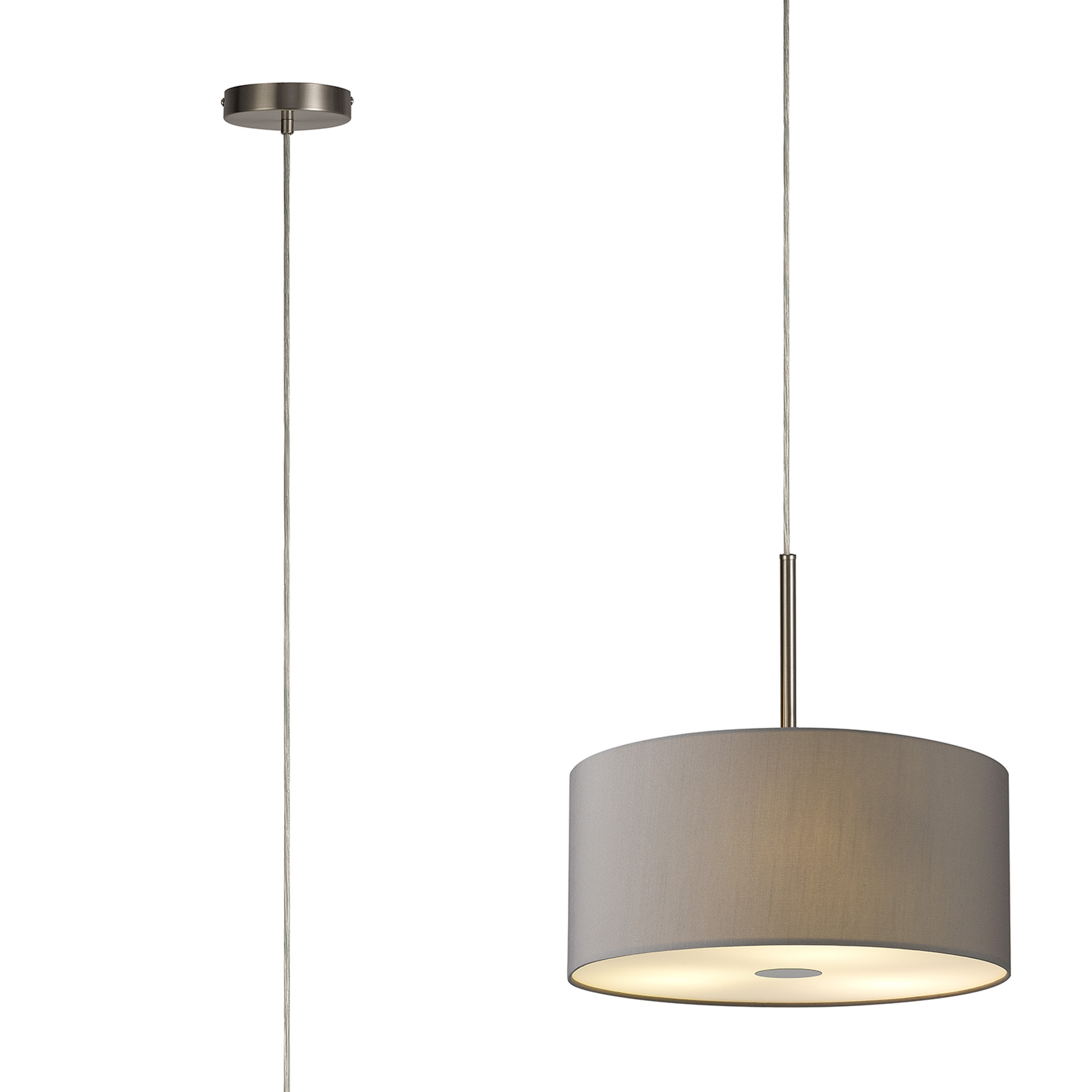 Baymont 40cm 5 Light Pendant Satin Nickel, Grey/White, Frosted Diffuser